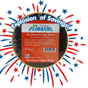 Floriani No Show Fusible Mesh 8" x 8" precuts BLACK - 250 pcs - Commercial
